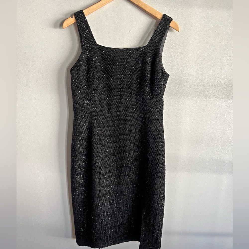 Talbots Black Metallic Sheath Dress Wool Blend Cocktail Party 8